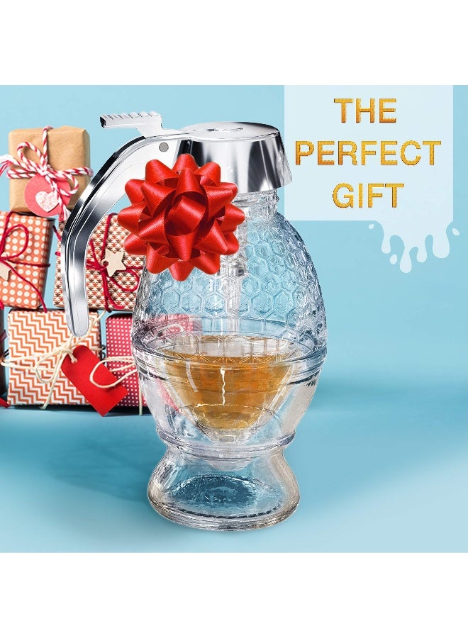 CLEVLI Honey Dispenser - No Drip Glass with Stand - Honey Jar - Clear Glass Honey Container with Dipper 8 Oz - Maple Syrup Dispenser - Honey Pot with Stand - Honey Bottle with Flip Top Lid - Image 2
